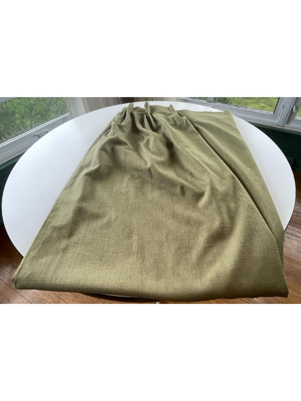 Vintage 1990s pleated curtain, dark sage green, long and narrow blackout panel